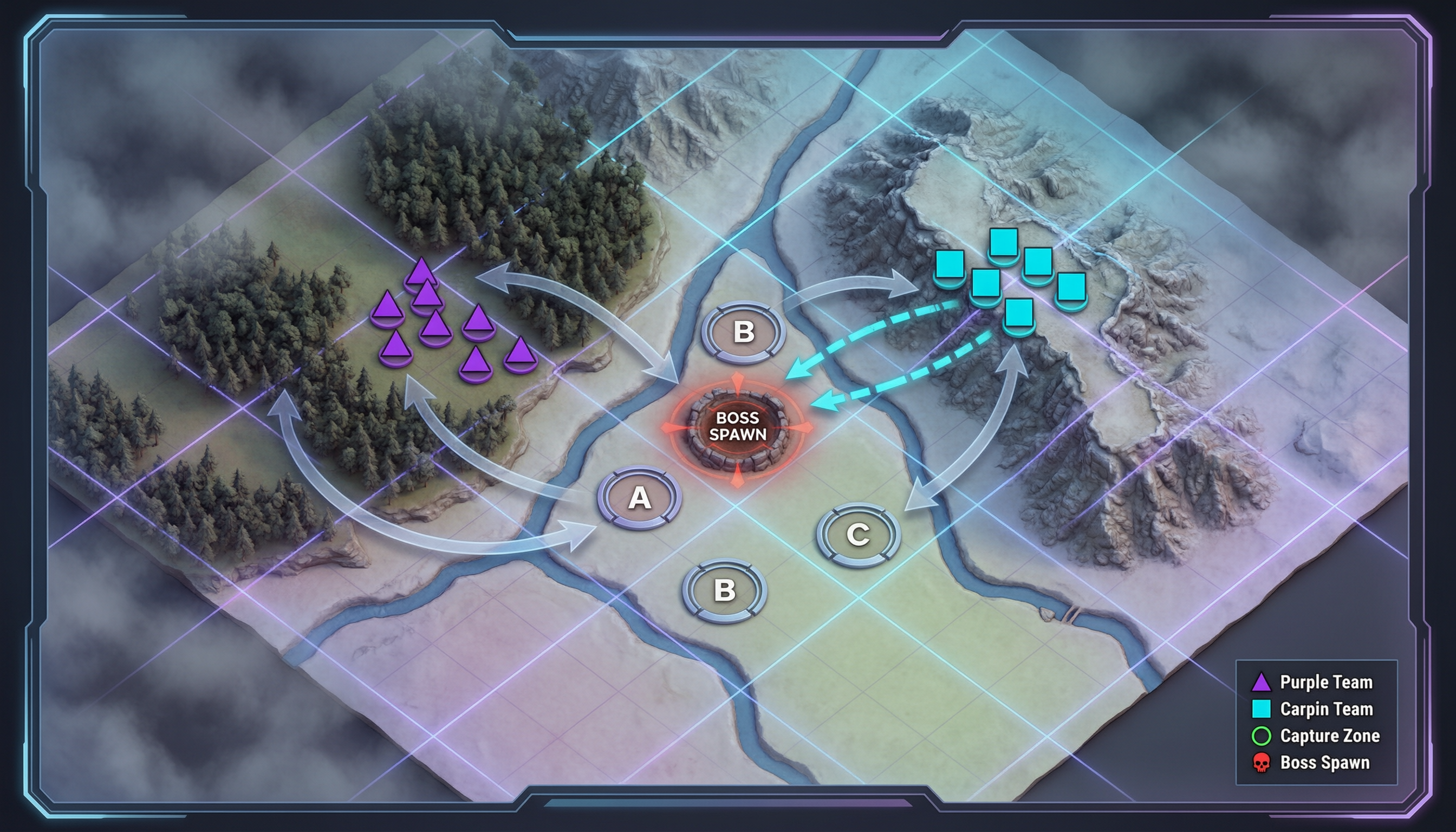 Luckygem tactical map with team composition diagram
